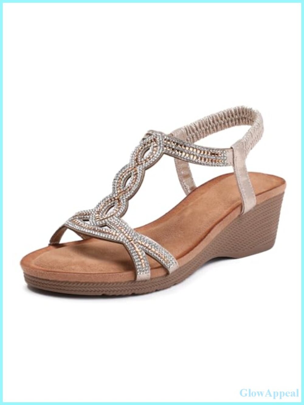 Women's Rhinestone Wedge Sandals Open Toe Slingback Summer Dressy Beach Shoes